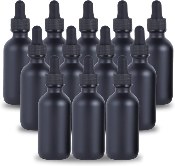 1 oz Dropper Bottle 12 Pack Black Glass Boston Bottles with Eye Droppers for Essential Oils