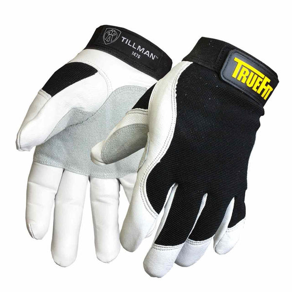 John Tillman and Co Medium Black and White TrueFit Goatskin and Spandex Full Finger Mechanics Gloves with ElasticHook and Loop Cuff