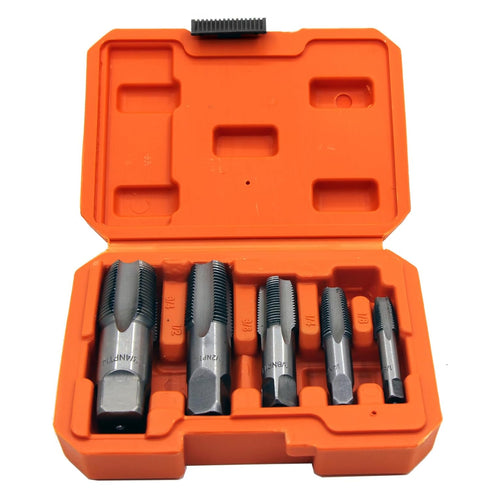 YUENTOEN 5 Piece NPT Pipe Tap Set, NPT Thread Forming Taps, GCR15 Drill Bits for Cleaning, Sizes 3/4", 1/2", 3/8",