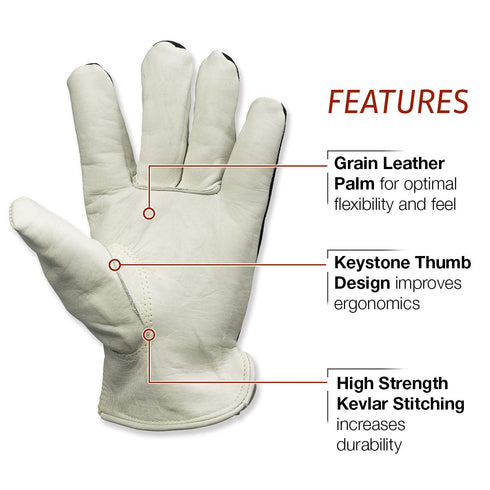 Lincoln Electric Leather Drivers Gloves, Top Grain & Split Leather, Cotton Liner, Medium, K3770-M