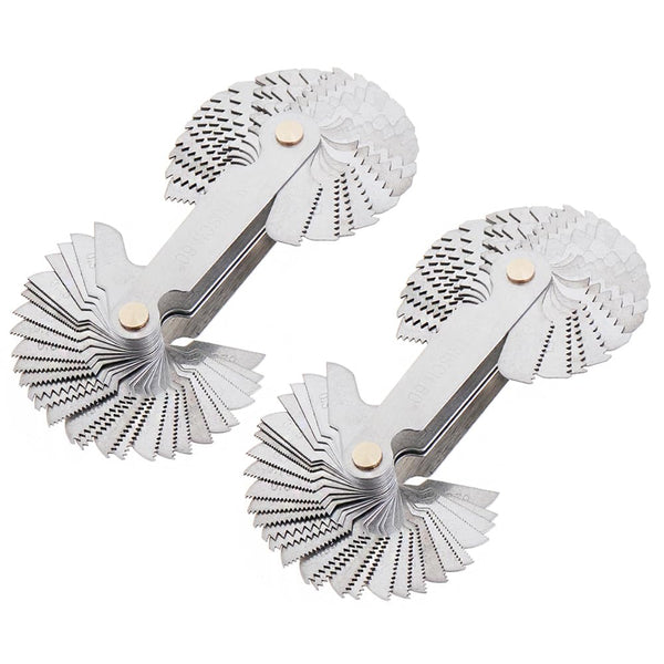 2PCS Metric & Imperial Screw Gauge, SAE Whitworth 55 Degree & Metric 60 Degree Thread Pitch Gauge for Industrial