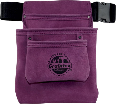 Graintex SS2082 3 Pocket Nail & Tool Pouch, Purple Suede Leather with 2 Webbing Belt for Handymen