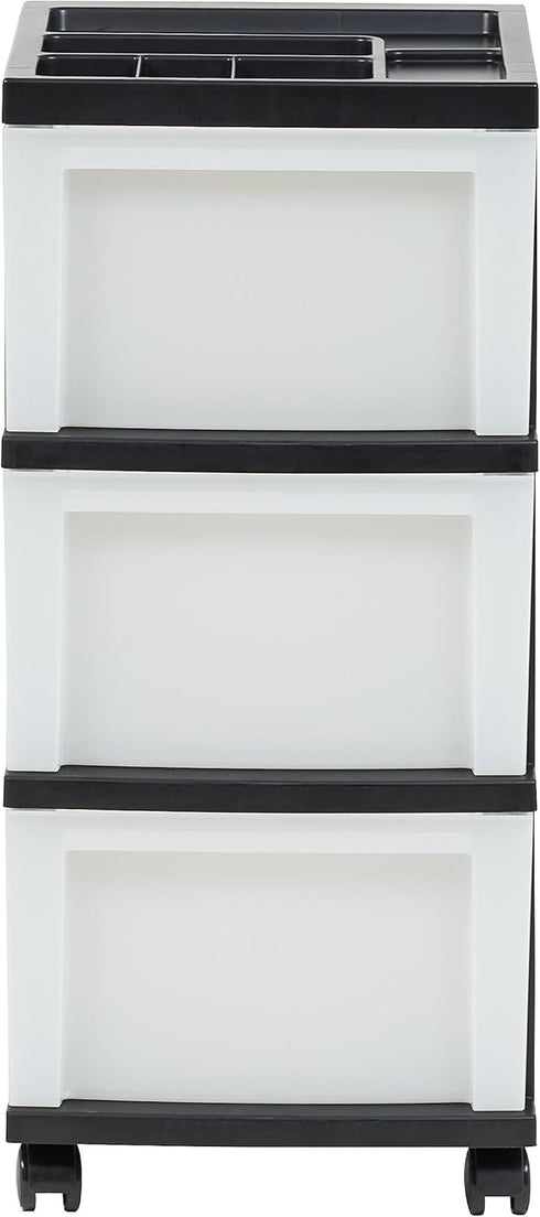 IRIS USA Plastic Drawer Storage Organizer Rolling Cart, 3-Drawers with Wheels for Classroom, Bathroom, Bedroom