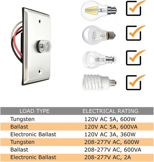YCA1031 Outdoor Photocontrol with Wall Plate, Button Photocontrol, Photocell Sensor for Dusk to Dawn Light Control, UL