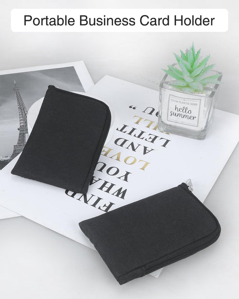 Business Card Holder Case with Zipper Pocket, Wallet for Men or Women, Black Business Card Carrier