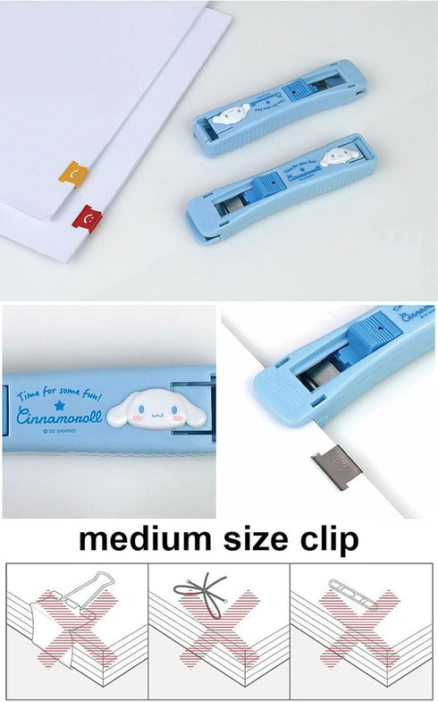 Clamp Clip Dispenser Stapler, Cute Animal Faced, Portable Handheld Paper Dispenser with 3 Metal Refill Clips - Blue and