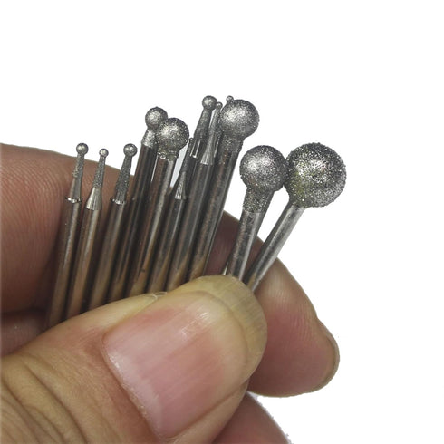 ?????? ???? 13 Pcs Ball Shape Diamond Burr - 3/32'' Shank Diamond Mounted Round Ball Burs for Rotary Tools