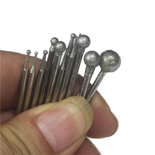 ?????? ???? 13 Pcs Ball Shape Diamond Burr - 3/32'' Shank Diamond Mounted Round Ball Burs for Rotary Tools