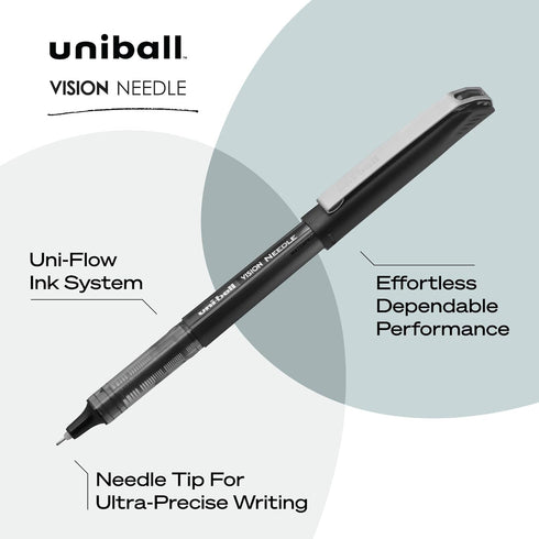 Uni-Ball 1734927 Vision Needle Rollerball Pens, Micro Point 0.5Mm, 5 Count, Black