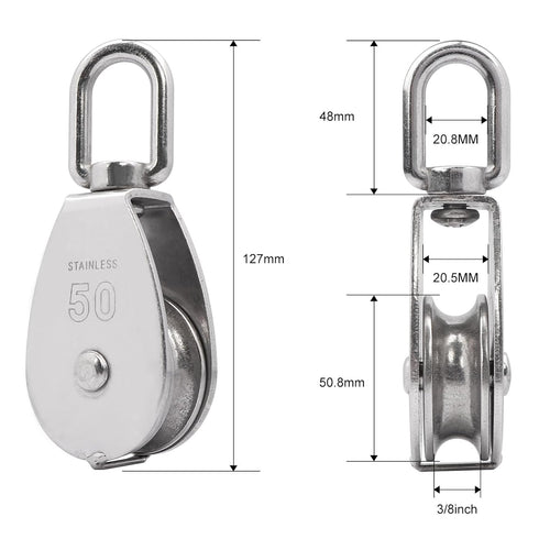 M50 Single Pulley Snatch Block Lifting Crane Heavy Duty Swivel Hook 304 Stainless Steel, 800 lbs Load