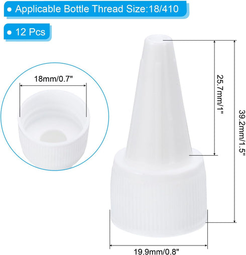 PATIKIL 18/410 Twist Bottle Caps, 12Pcs Plastic Ribbed Edge Squeeze Bottle Replacement Caps with Foam Gasket for Paint Lids Glue Dispensing Bottles, White