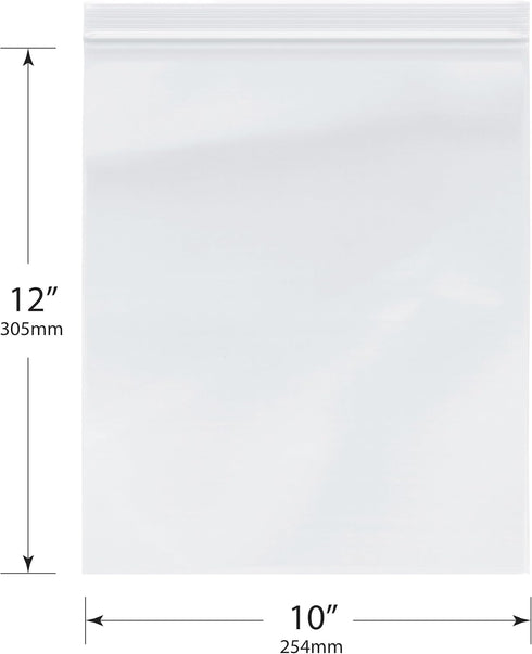 Plymor 10" x 12" Zipper Reclosable Plastic Bags (Pack of 200), 2 Mil