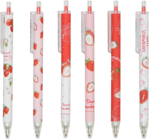 YYaaloa 12pcs Cute Strawberry Pens, Black Gel Ink Retractable 0.5mm Gel Pens, Fun Gifts for Kids Girls Boys