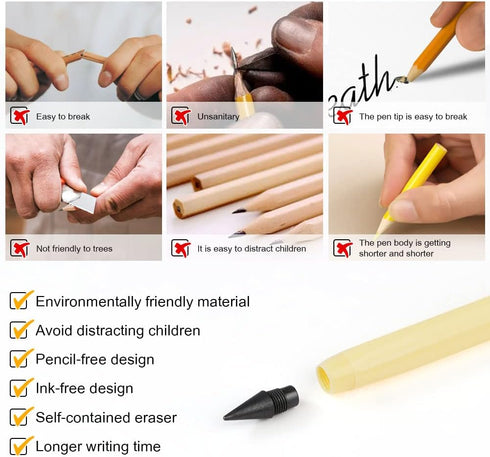 Infinity Pencil, 7PCS Inkless Magic Pencil with Extra 7 Erasers & Replaceable Nibs for Writing & Drawing