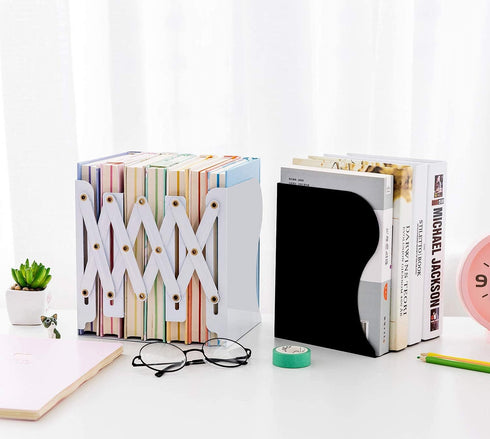 JIARI Book Ends - Black Decorative Metal Iron Adjustable Bookend Holder for Desk (Black)