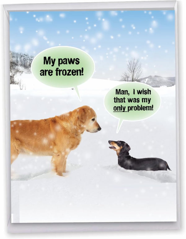 NobleWorks Jumbo Christmas Greeting Card Funny (8.5 x 11 Inch) - My Paws are Frozen Pet Animal Humor Notecard