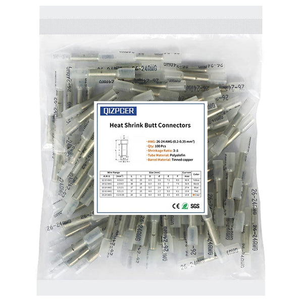 Heat Shrink Butt Connectors, 100 Pcs Clear Marine Grade Insulated Crimp Wire Connectors for Boat Truck Wiring