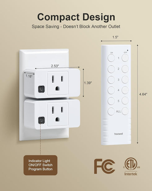 200FT 15A/1875W (5 2 Wireless Remote Control Outlet, Long Range Remote Light Switch, Mini Remote Outlet Plug