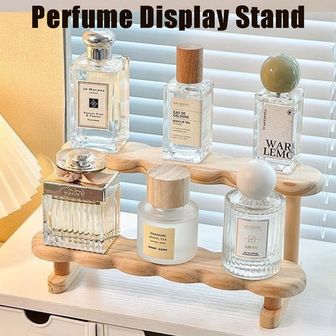 OULIGET Double Deck Wooden Display Riser Stand, Minifigures Doll Model Organizer Stand,Small Plant Perfume Jewelry
