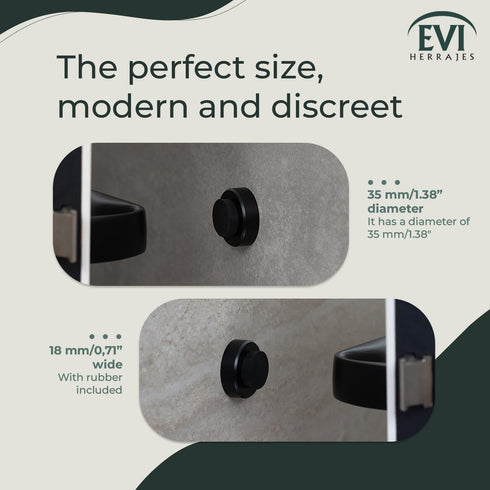 EVI Wall/Handle Adhesive Doorstop, 0.9'' X 0.55'' Black Rubber with V2A Stainless Steel, Includes Screw + Clamping