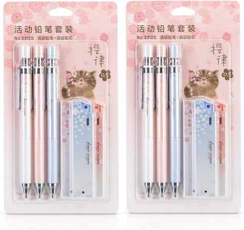 Cherry Mechanical Pencil Set, 6 pcs 0.5 mm Pencils with 6 Pack HB Leads for Writing and Drawing