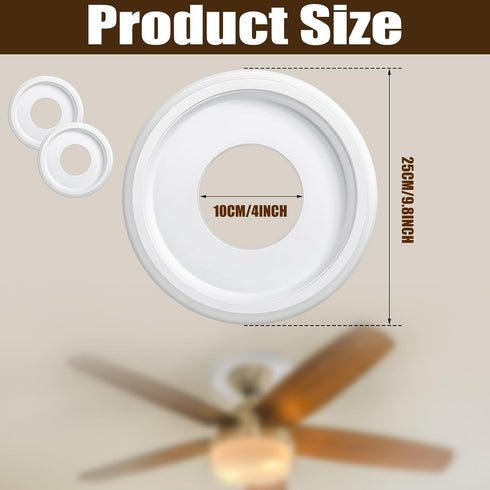 4 9.8" 4" Moukeren Pieces Ceiling Medallion Molded PU Ceiling Fan Medallions for Light Fixtures OD x ID Smooth White