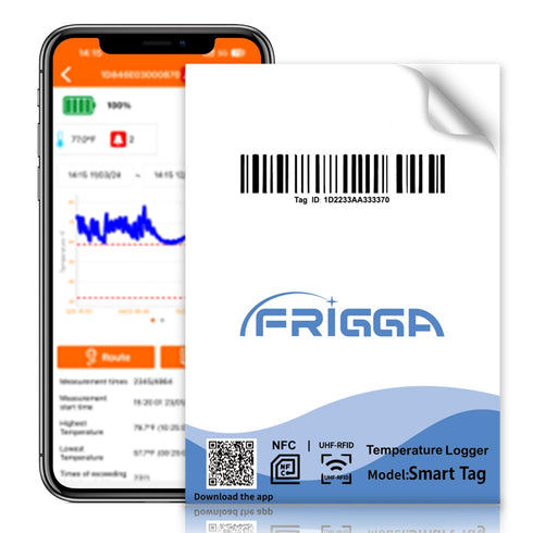 Frigga Smart Tag Near-Real-Time Temperature Logger, Single Use Smart App Control for Pharmacy Cold Chain