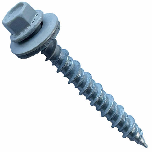 Metal Roofing Screws - #10 x 1.5” Self Tapping Hex Head with EPDM Rubber Washer, Grey (100)