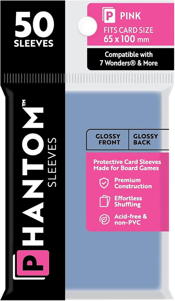 Phantom Sleeves: Pink Size 65 x 100mm: Glossy Front/Back - 50 Pack