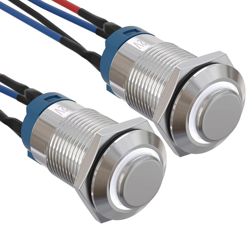 APIELE 12mm Latching Push Button Switch, Pre-Wired 150mm High Round Head Stainless Steel, Normally Open with Ring LED