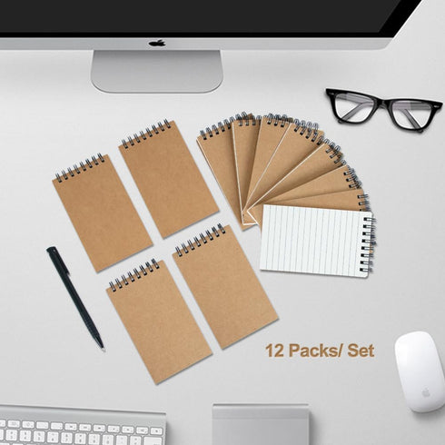Pocket Notebooks Set of 12 - Small 3x5 Spiral Notepads, Office Style Mini Notebook, Lined College Ruled Paper for Home,