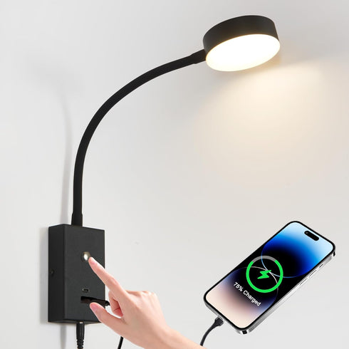 NOVCAND LED Wall Mounted Reading Light for Bed, Flexible Gooseneck Book Light for