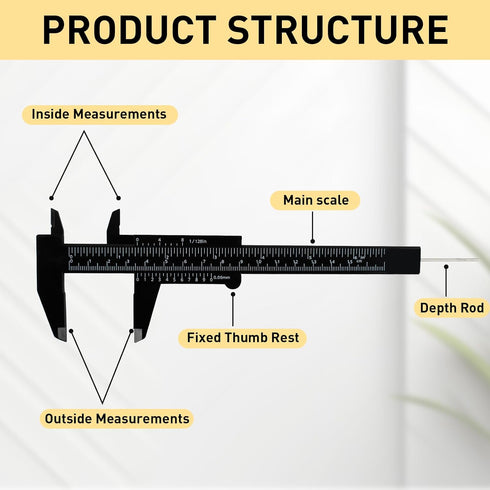 TamBee Plastic Vernier Caliper, 150mm Mini Caliper for School Students, 5PCS Double Scale Jewelry Brow Sliding Gauge