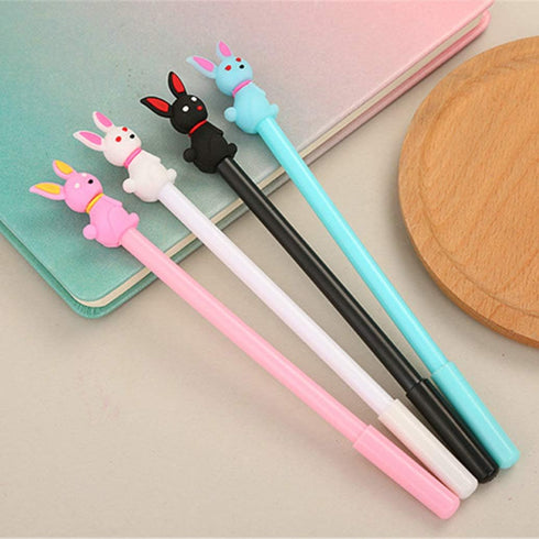 Cute Rabbit Gel Ink Pens, Kawaii Black Writing Ballpoint Pens, 6PCS Funny School Stationery for Office Supplies Gift