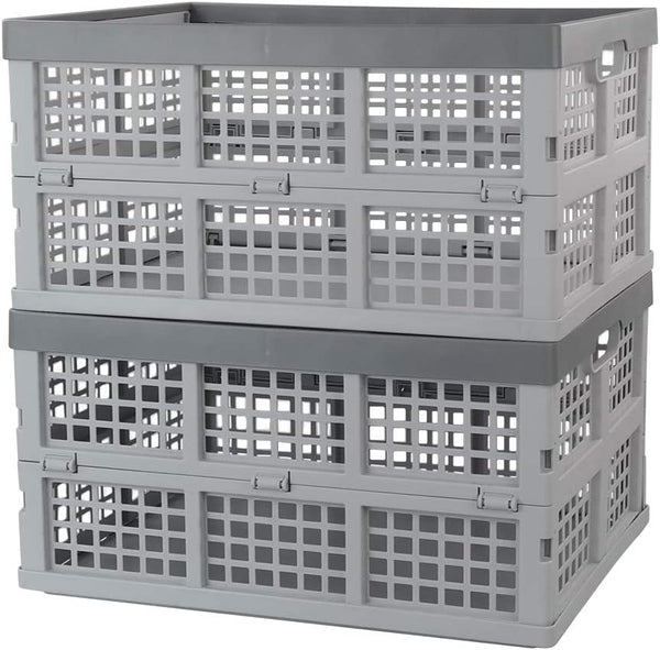 Doryh 34 L Plastic Crates, Collapsible Storage Crates/Stackable Storage Container Basket, 2-Pack