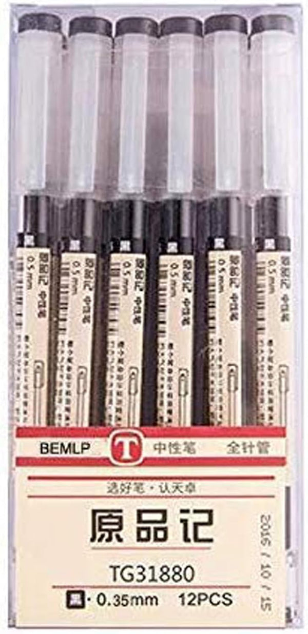 BEMLP Gel Ink Pen Extra Fine Point 0.35mm Black for Japanese Office School Stationery Supply, 12 Pieces
