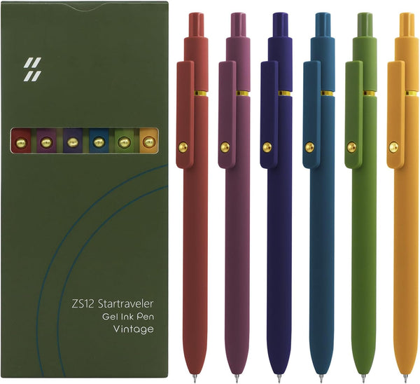 UIXJODO Gel Pens, 6 Pcs Black Ink - 0.5mm Fine Point Smooth Writing Pens, High-End Series Retractable Pens for