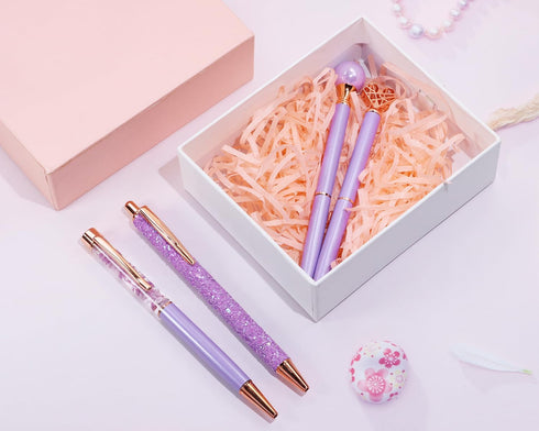 PENTA ANGEL 4Pcs Ballpoint Pens Set, Black Ink Metal Glitter Roller Ball Pen, Fancy Gift for Women