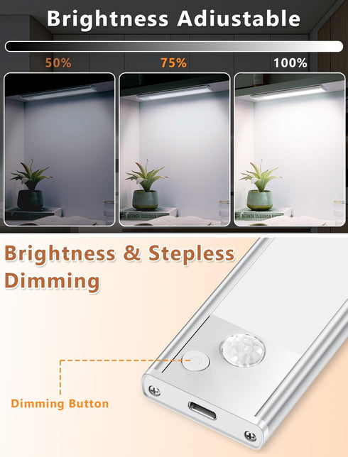 14 Inch Dimmable Closet Counter 3 Pack Under Cabinet Motion Sensor Lighting: Rechargeable Lights Indoor - Battery