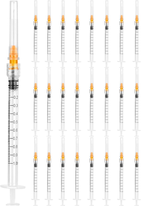 24 Pack 1ml Syringes with Needle, 25G 1”, Sterile Luer Lock Individually Packaged for Labs and Pets