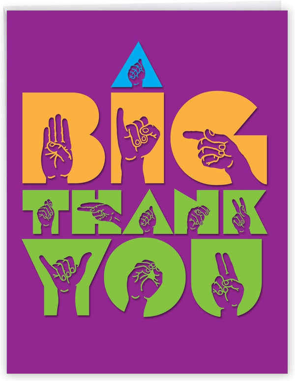 The Best Card Company – 1 Jumbo Big Sign Language Thank You Greeting Card (8.5 x 11 Inch) - Extra Large Thanks Card