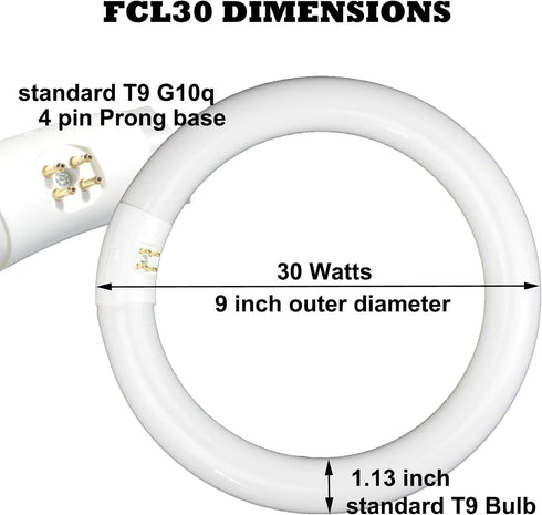 FC9T9 9 inch Bulbs T9 30W, FCL30 30 Bulb 6500K, G10q 4 2 Pack CHKADAWA Circline Light Circular Fluorescent Lamp Round