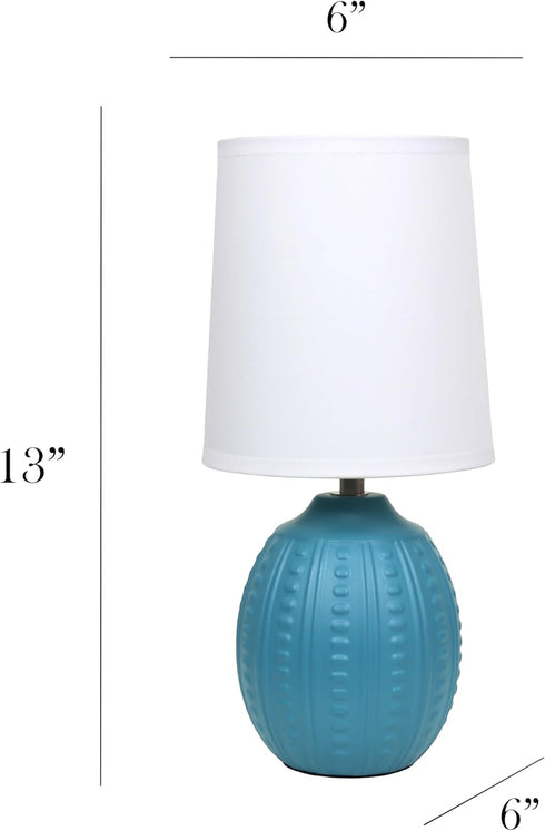 LT1163-TEL 12.5" Simple Designs Chic Glow Mini Textured Oval Table Lamp, for Bedroom, Office, Living Room, Stylish