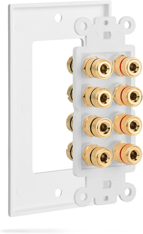 4 Fosmon (Quad Speaker Home Theater Wall Plate - Premium Quality Gold Plated Copper Banana Binding Post Coupler Type