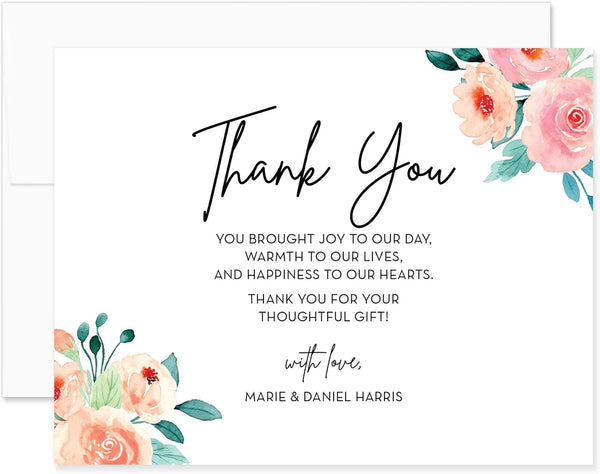 Personalized Wedding Thank You Cards with Message, 5.5x4.25 Modern Flat Thank You