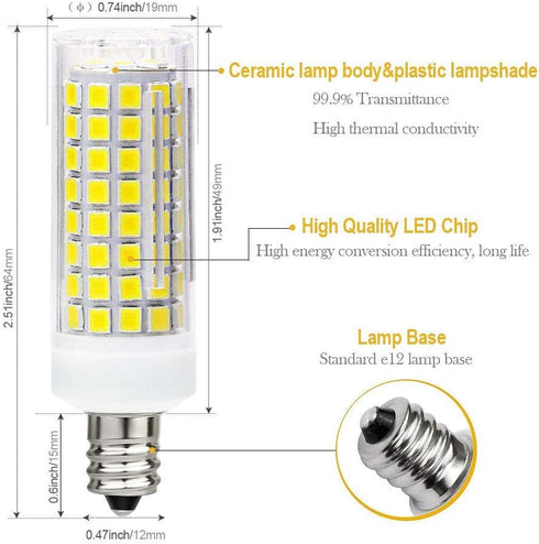 10W E12 LED Corn Light Bulb, 4 Pack, Dimmable 100 Watt Equivalent, 1000LM 6000K Decorative Candle E12 Base for Home