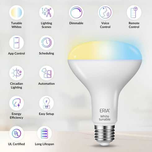 Bulbs, BR30 800LM 65W (4th (2-Pack) ERIA Smart Light ZigBee Tunable White Equivalent, Works, Hue*, SmartThings, HA