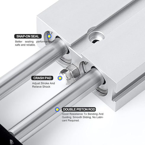 TAILONZ PNEUMATIC 10mm Bore 75mm Stroke Double-Rod Double-Acting Aluminum Pneumatic Air Cylinder