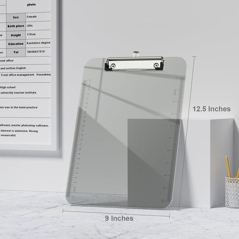Piasoenc 2 Pack Plastic Clipboards, Translucent Low Profile Clipboard with Ruler, Office School Supplies, Letter Size