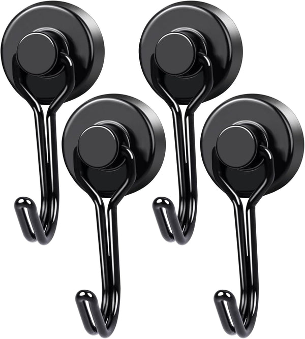 MIKEDE 4 Pack Heavy Duty Magnetic Hooks, 40Lbs Neodymium Swivel Hooks for Hanging, Strong Metal Hanger for Storage